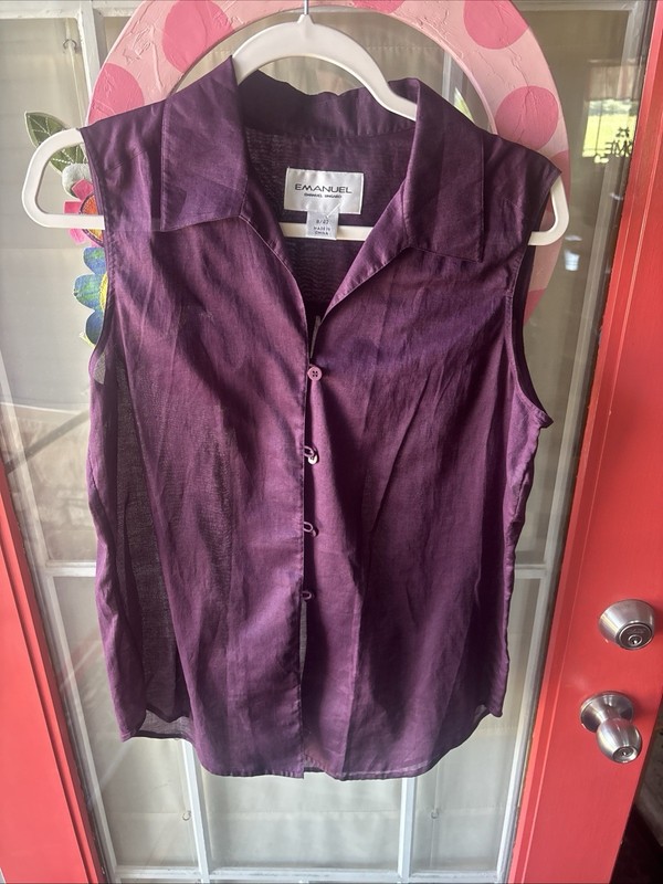Emanuel by Emanuel Ungaro 100% Silk Purple Vest Blouse Sleeveless Size 8 / 42