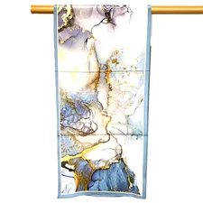 55"X13"Blue Glacier Print Pure Mulberry Crepe Silk Long Scarf 140cmX35cm 5-18