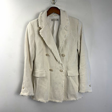 Black Tape White Tweed Double Breasted Trim Lined Jacket Women's S