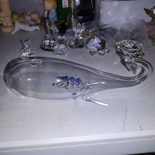Vintage Hand-Blown Thin Glass Whale Figurine with Ship inside Figurine 7 inches