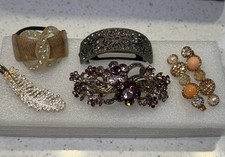 Lot of 6 Vintage Style Hair Clips Barrettes Purple Peach Flowers Feather