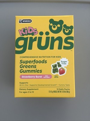 Gruns Kids Vitamin Green Gummies Superfood - Strawberry - 12 Daily Packs 07/27