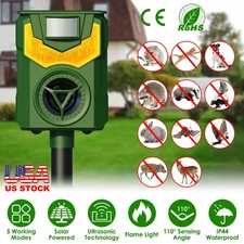 Solar Ultrasonic Waterproof Animal Repeller w/ Flame Light - 5 Working Modes