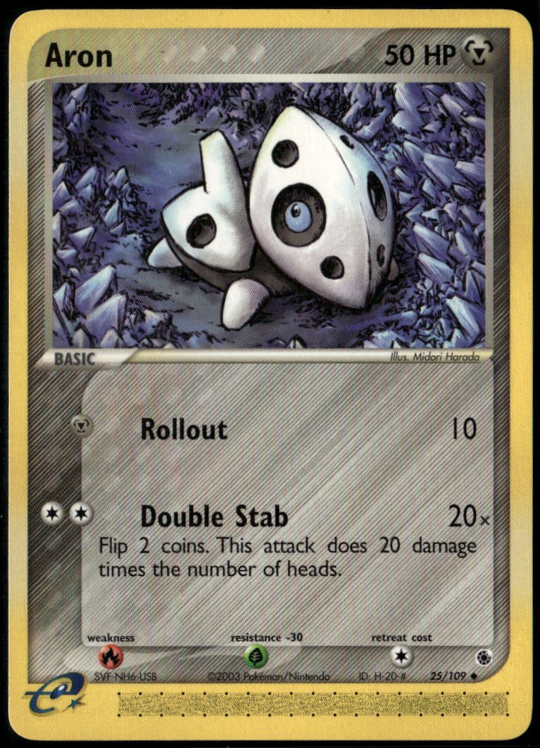 Aron 25/109 Uncommon Ruby & Sapphire LP Pokemon Card