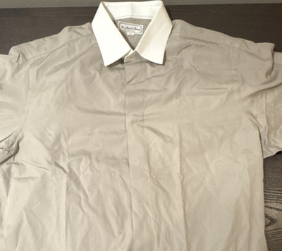 Ascot Chang Men's Beige Solid Long Sleeve Cotton Point Collar Dress Shirt Large