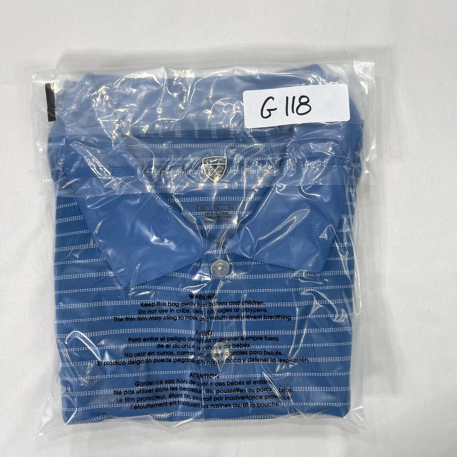 Nike Golf Polo Shirt Short Sleeve Mens XL Pique Blue White Striped 206452 thumbnail 10