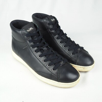 Coach Black High Top Leather Sneakers Women's Size 10 B Solid Logo FG1911 