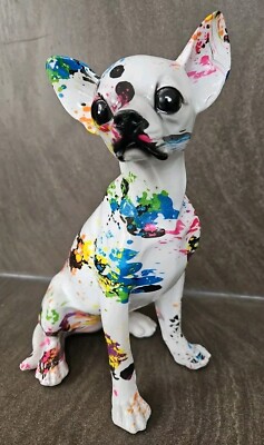 Chihuahua Dog 10'' Decorative White Mix Graffiti Style Resin Statue Ornament Home