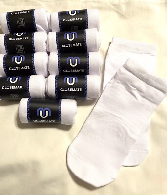 Closemate Mens Sport Ankle Socks 10 Pair Low Cut Cotton L White New