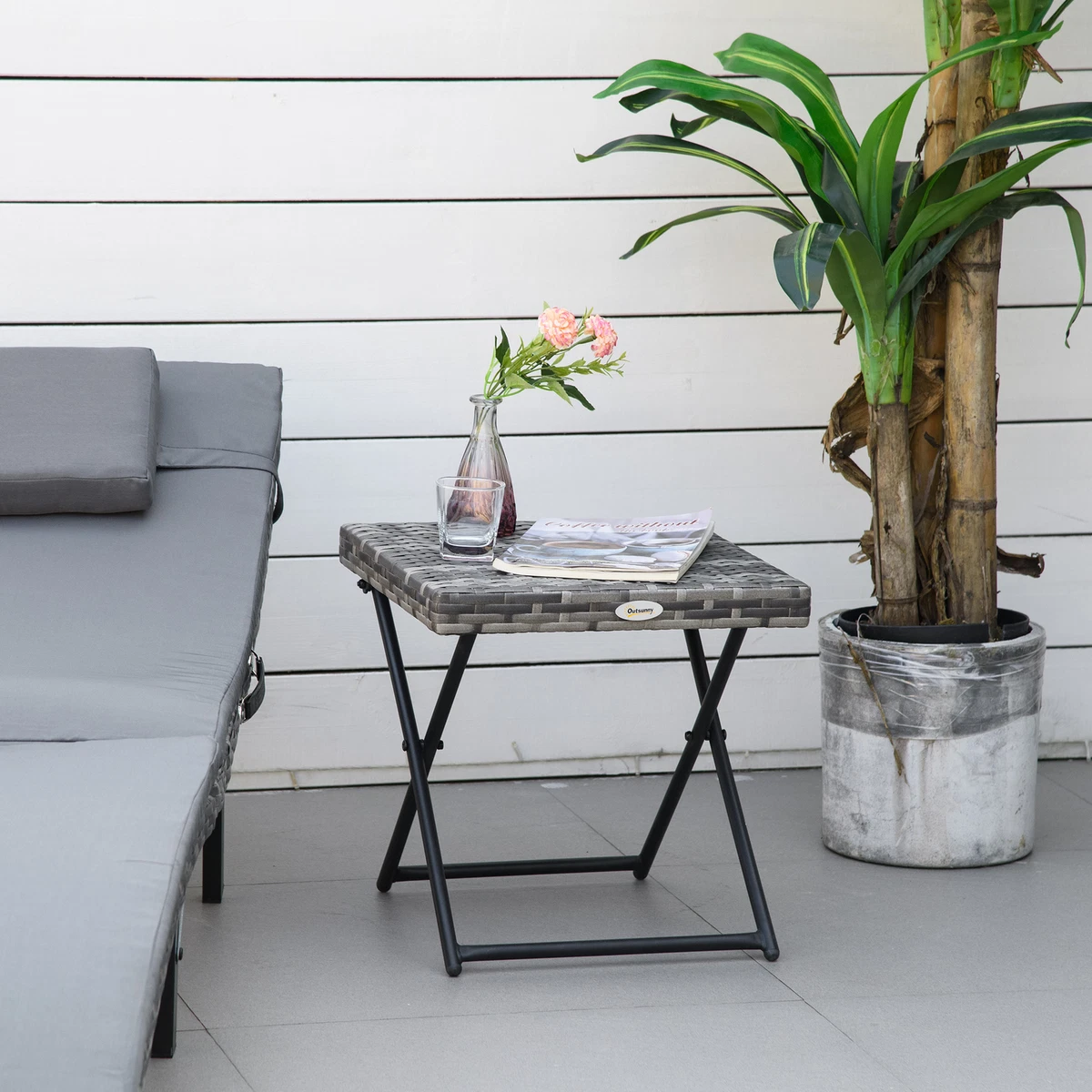 Folding Table Coffee Side Garden Picnic Square Rattan Portable