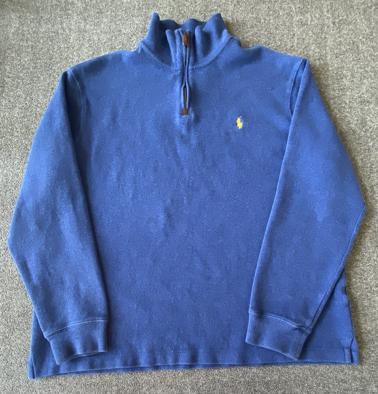 Polo Ralph Lauren maglione felpa extra large blu giallo pony morbido a costine