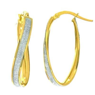 Super ausgefallene gedrehte ovale Creolen echt 14K gelb weiß bicolor Gold 
