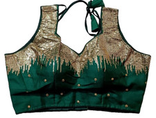 Indian Beautiful V Neck Green Color Golden Color Embroidery White Sleeve Blouse
