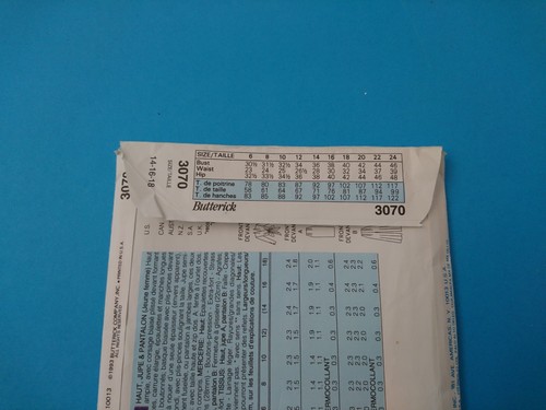 BUTTERICK 3070 MORTON MYLES MISSES TOP, SKIRT & PANTS UNCUT Sizes 14-16-18 - Picture 8 of 8