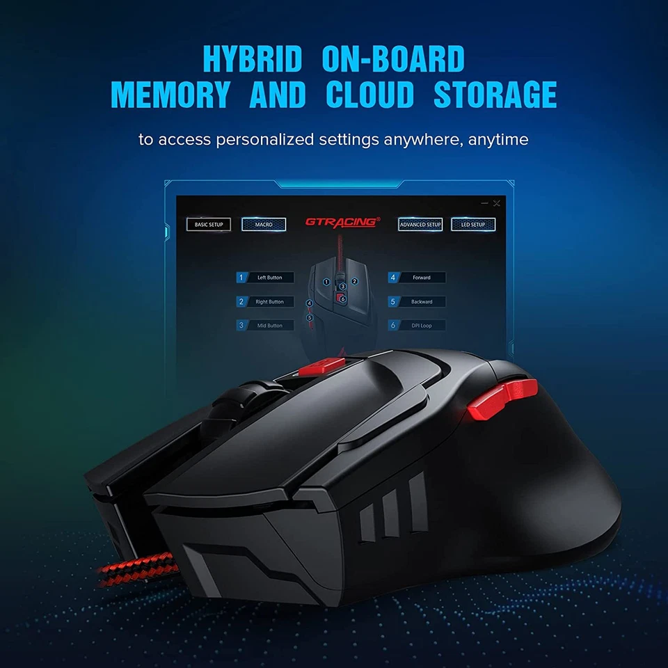 NEW - GTRACING USB Ergonomic Wired Gaming Mouse, 7200 DPI, 6 Programable Keys - Image 3 of 4