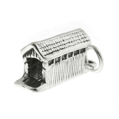 Covered Bridge 3D 925 Sterling Silver Traditional Charm Pendant MADE IN USA