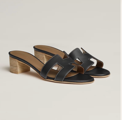 Size 37.5EU New in Box Hermes Black Noir Calfskin Oasis Sandals | eBay