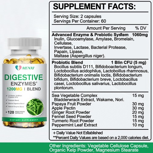 Digestive Enzymes 240 Capsules Probiotics Blend , Constipation & Bloating Relief - Picture 9 of 13