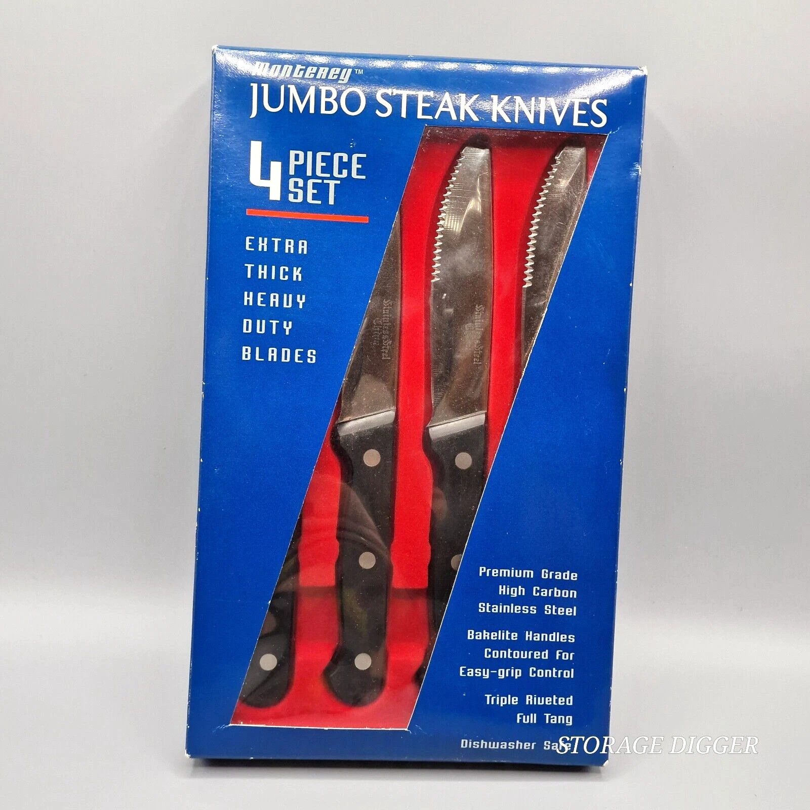 Vintage 4-Piece Monterey Jumbo Stainless Steel Steak Knives Set High Carbon