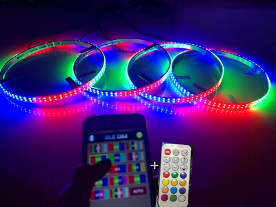 4x 15.5''IP68 DOUBLE ROW LED Remote Bluetooth CHASING FlOW LED Wheel Rings Lights