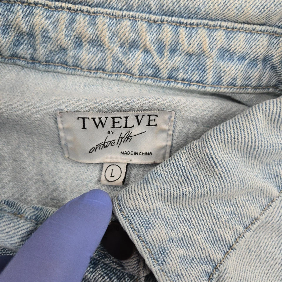 Jaqueta jeans feminina Twelve grande azul denim camisa manga curta caminhoneiro - Imagem 4 de 4