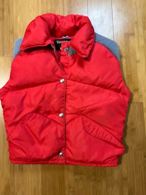 VINTAGE 80s Tempco Western Style Goose Down Vest Womens Small Grey and Red 