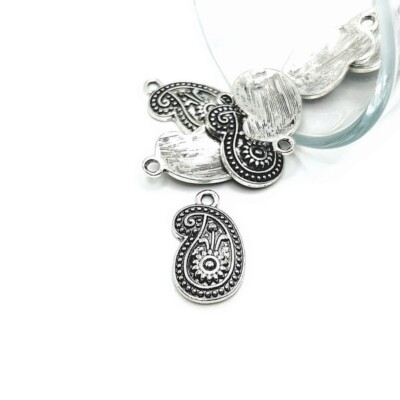 4, 20 or 50 BULK pcs Silver Paisley Embellishment Charm - US Seller - AS1153