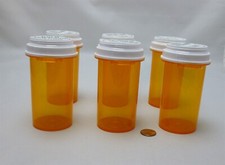 Lot Of 6 Empty Amber Prescription Rx Bottles PM40 3-3/8 x2 Crafts Storage Hobby