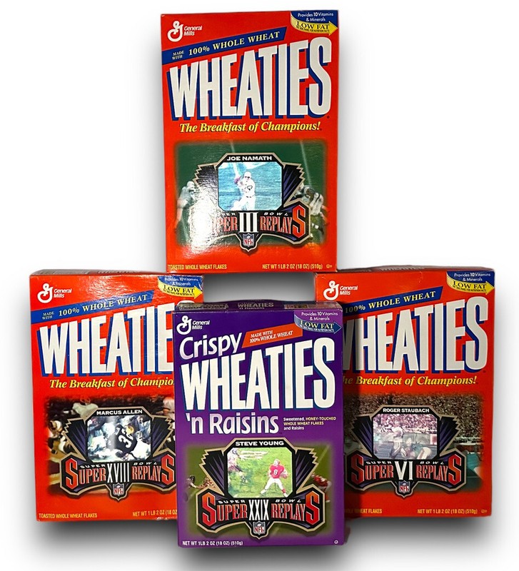 Vintage 1990’s Super Bowl Replays Wheaties Cereal Box Set Of Four All Sealed