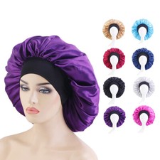 Large Satin Bonnet Sleep Night Cap Hat Cover Bonnet Wide Band Headwrap for Women
