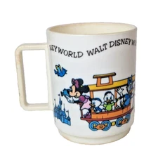 Vintage Walt Disney World Train Plastic Cup Mug by Deka Micky Mouse mini Donld