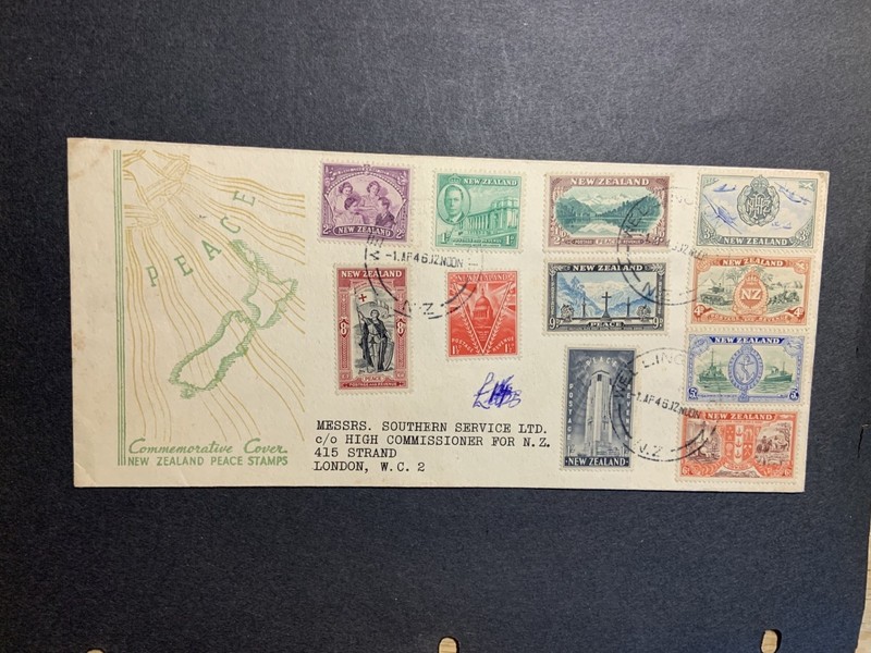 New Zealand 1946 FDC 1st day cover to England Peace Victory WW II
