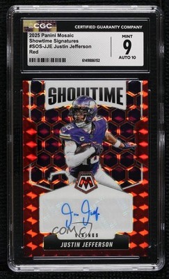 2025 Panini Mosaic Showtime Signatures Red Prizm /199 Justin Jefferson Auto v1x