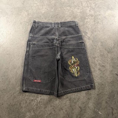 JNCO Vintage 90s Black Snake Surfboard Baggy Jorts Jean Shorts 32