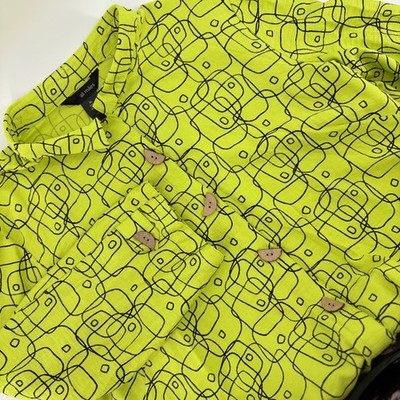 Ali Miles XL Green Abstract Print 3/4 Sleeve Button Up Tunic Art to Wear