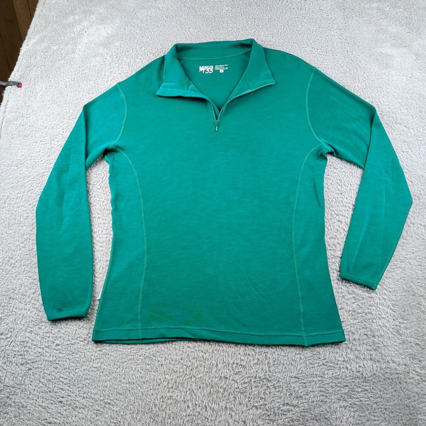 Minus 33 Shirt Womens XL Green 1/4 Zip Baselayer 100% Merino Wool Performance