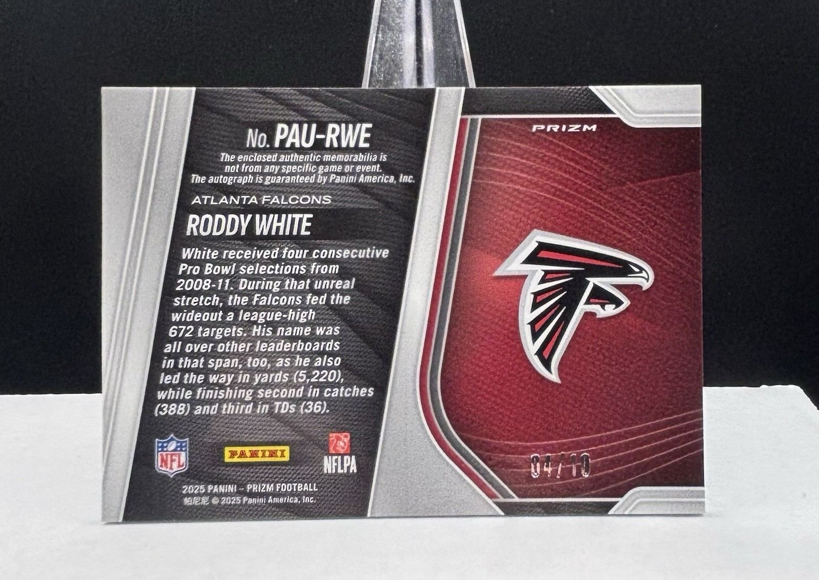 2025 Panini Prizm RODDY WHITE /10 Patch Auto Gold Prizm #PAU-RWE view 4