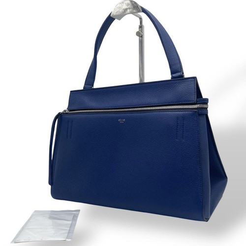 Celine Edge Medium Shoulder Bag Blue Leather Silver Hardware Used From Japan