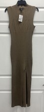 Forever 21 Long Midi Dress Women's High Neck Sleeveless XL Leg Slit Cappuccino