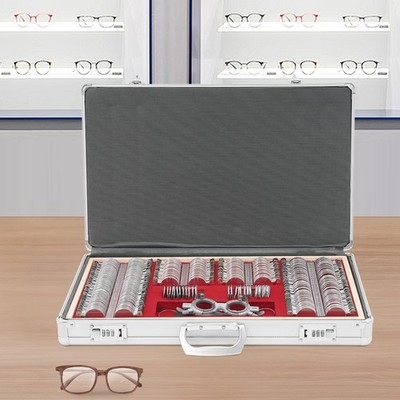 266Pcs Optical Trial Lens Set Optometry Kit Metal Rim Aluminum Box