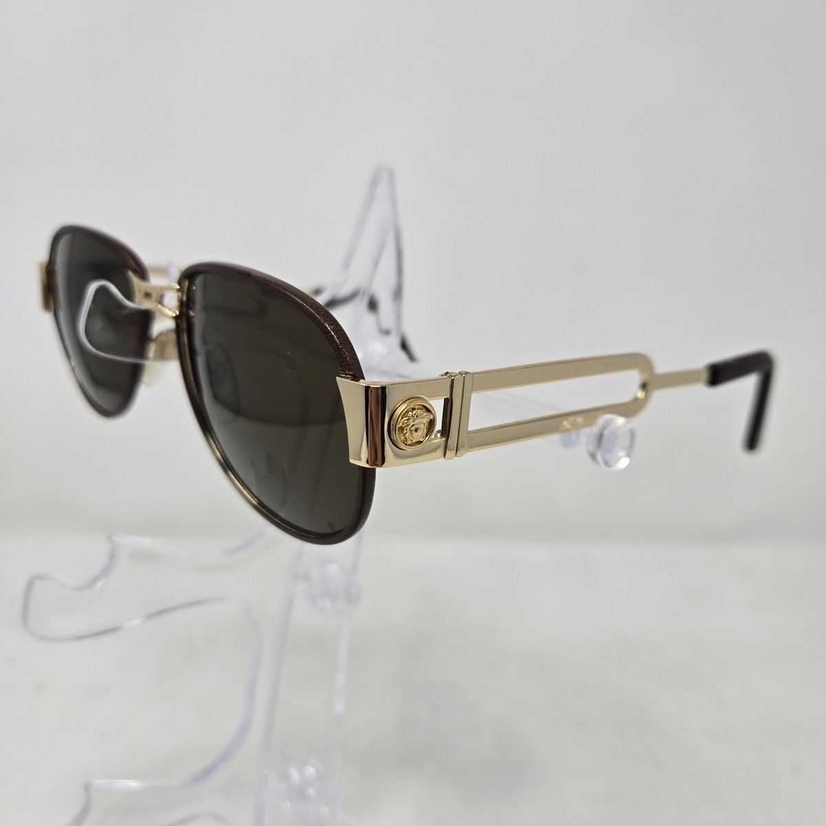 Vintage Gianni Versace Sunglasses S56P Brown Leather Aviator  display picture 2