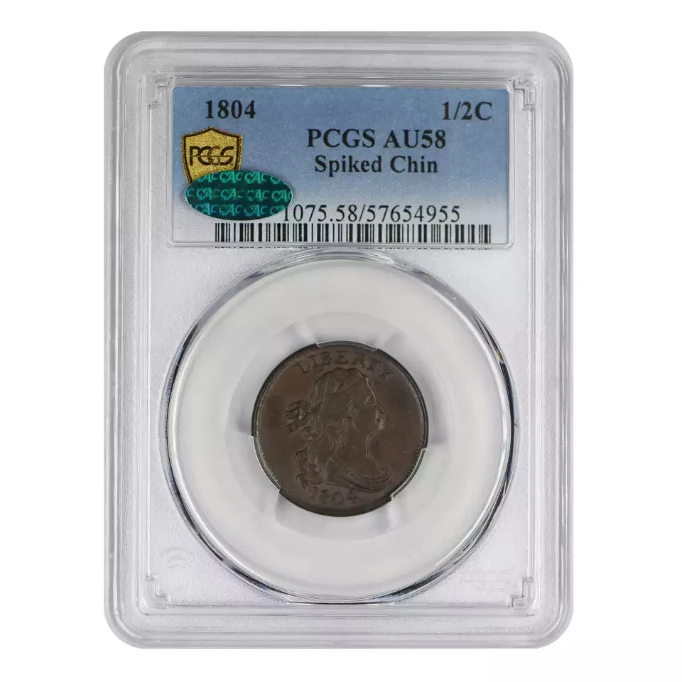 1804 Draped Bust Half Cent PCGS AU58 BN Spiked Chin CAC - Image 3 of 4