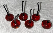 Murano Style Blown Glass Cherries with Black Stems Cherry Beautiful Fruit Set