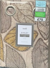 Dunelm Sherwood Ochre & Brown Leaves Eyelet Curtains  46" x 90" (W x L) Pair