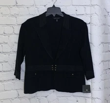 Ming Wang Knit Cardigan Petite Medium Black Collared 3/4 Sleeve Blazer Jacket