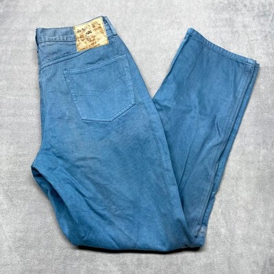 Vintage Bugle Boy Straight Jeans Men 32 Blue Denim Cotton Pleated Logo High-Rise