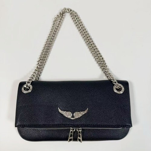 Zadig & Voltaire Rock Wing Shoulder Bag Black Leather Chain Crossbody 27×15×3cm