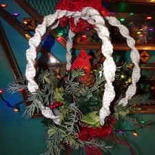 Vintage Hanging Christmas Macrame Cardinal bird holly mcm 1970s handmade