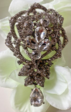 VERY LARGE 3.5" VINTAGE LOOK DIAMANTE RHINESTONE CRYSTALFLOWER BROOCH PIN