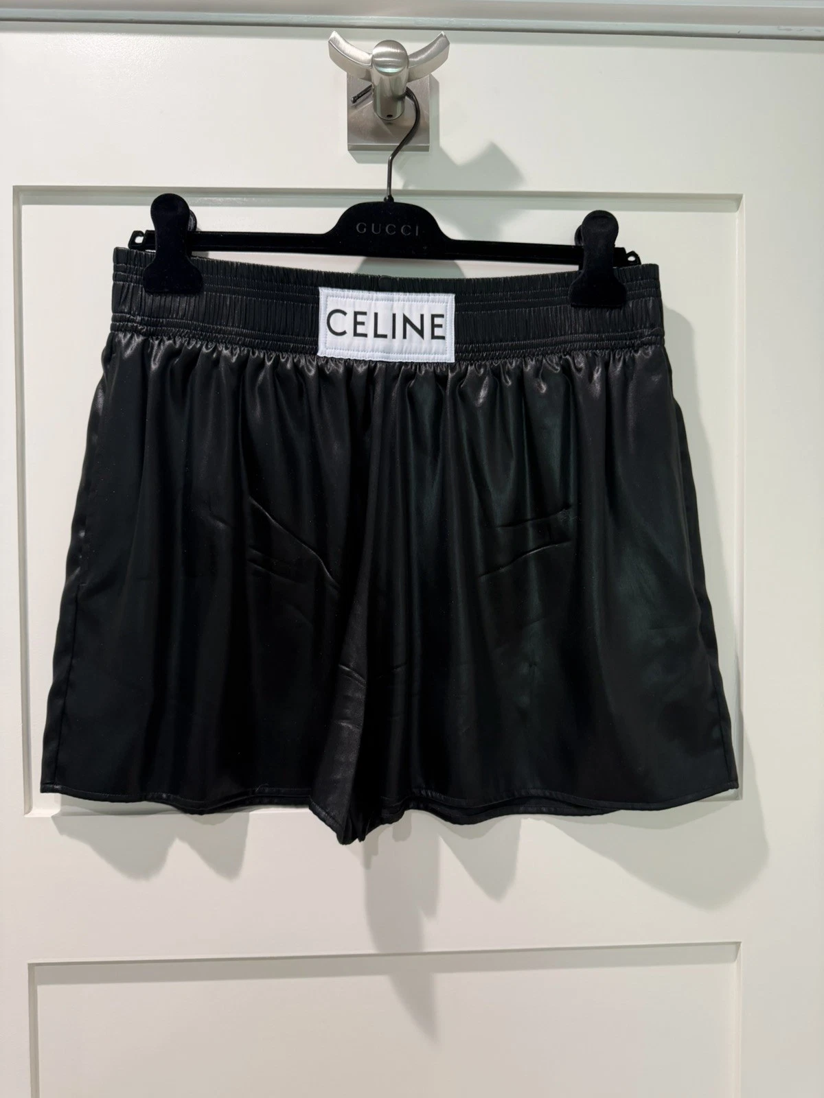 Celine — New Celine Shiny Silky Boxy Shorts with Logo on Waist Band FR40